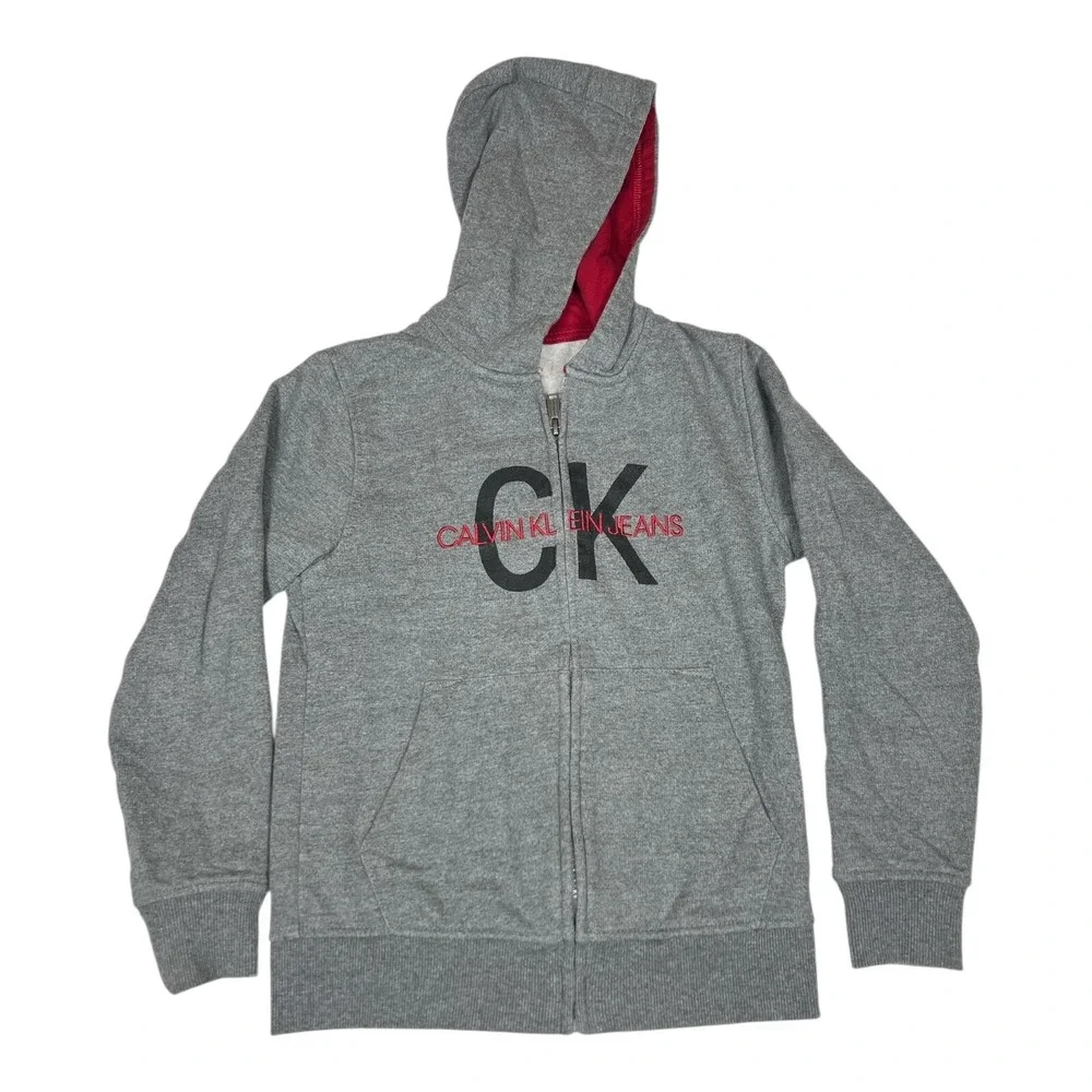 Calvin Klein Boys‎ 7/8 Gray Full Zip Hoodie Sweatshirt Logo CK Graphic